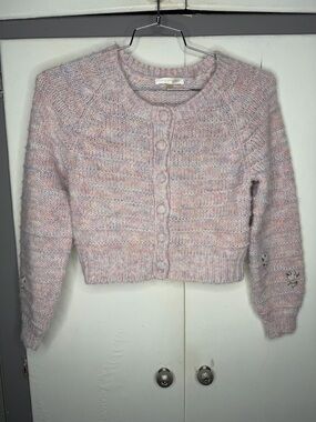 Love Shack Fancy Women Multicolor Pink Crop Knit Cardigan Sweater Size S wool bl